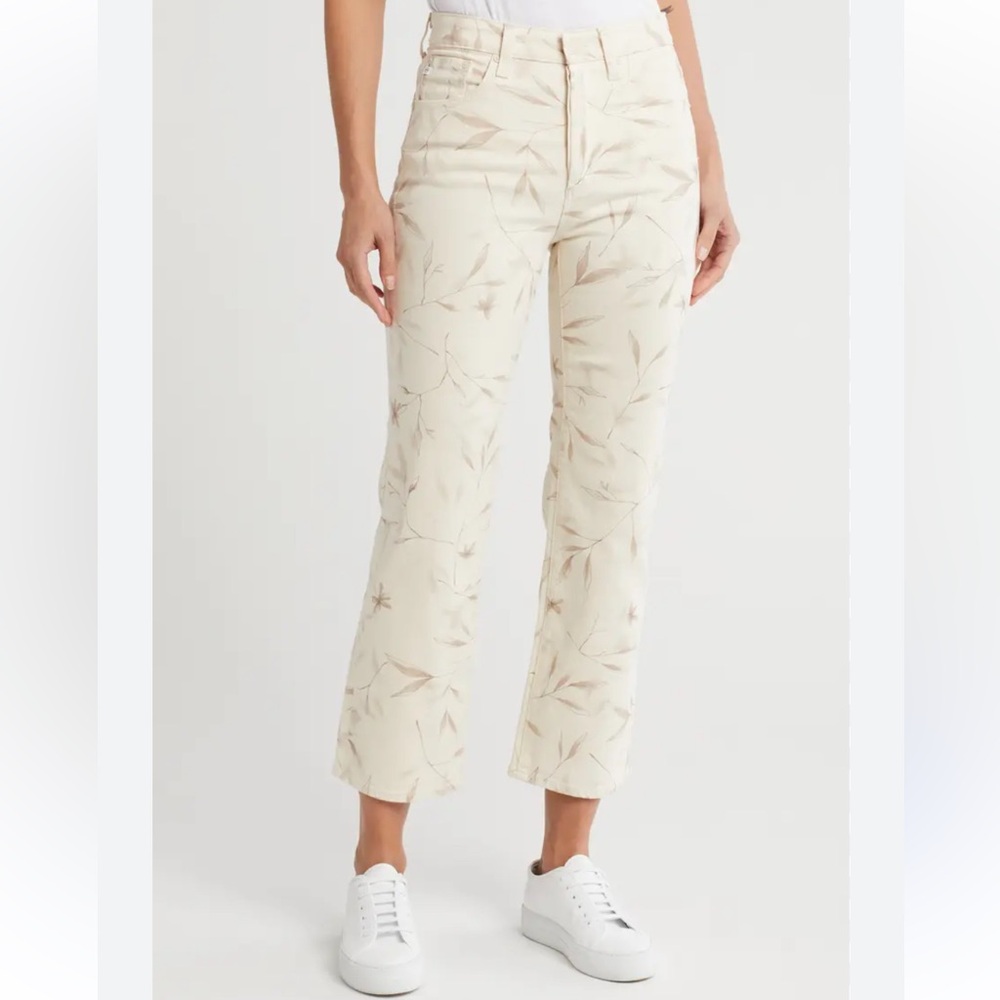 AG Kinsley High Rise Pop Crop Straight Jeans Winter Floral Cream, Sz 28 NWT